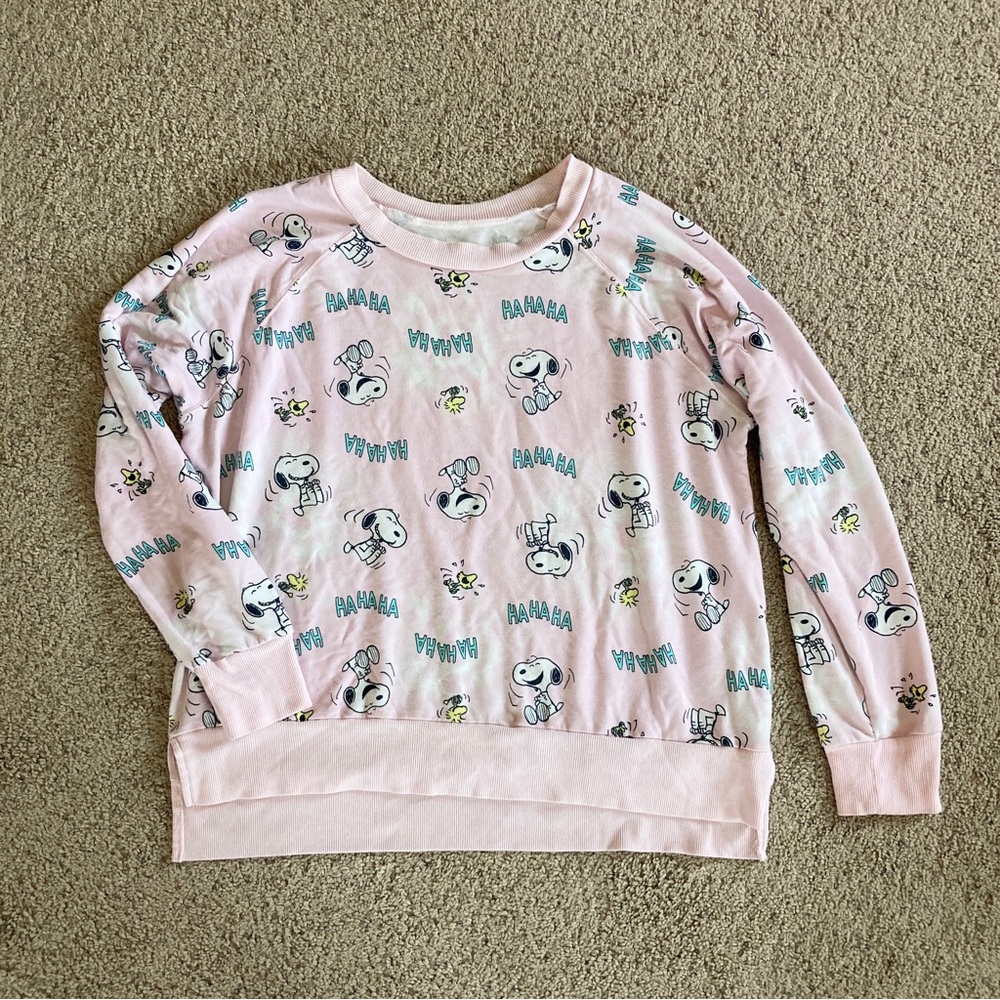 Womens XL Peanuts Snoopy Pajama Sweatshirt Graphic Top